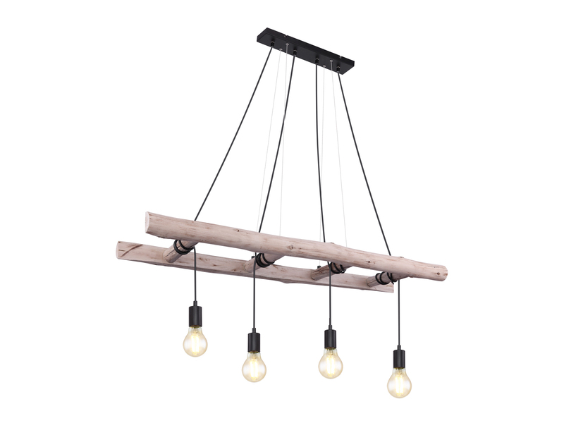 LED Pendelleuchte 4-flammig mit Leiter Holzbalken, Länge 115cm