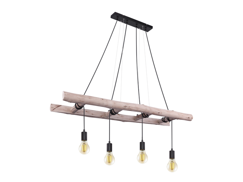 LED Pendelleuchte 4-flammig mit Leiter Holzbalken, Länge 115cm