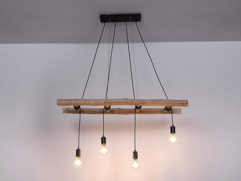 LED Pendelleuchte 4-flammig mit Leiter Holzbalken, Länge 115cm