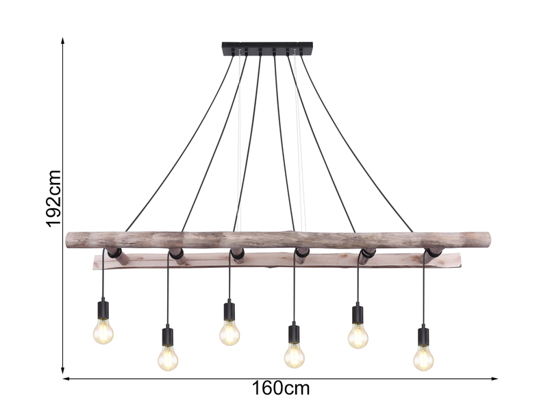 LED Pendelleuchte 6-flammig mit Leiter Holzbalken, Länge 160cm