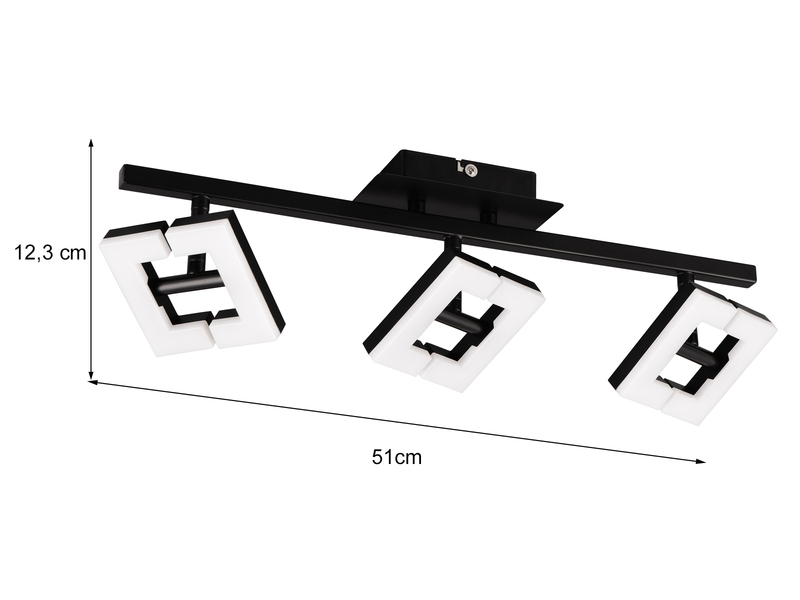 LED Deckenstrahler in Schwarz / Weiß, Spots geteilt, Breite 51cm