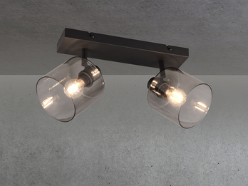 LED Deckenstrahler 2-flammig in Schwarz mit Rauchglas, Breite 42,5cm LED Deckenstrahler 2-flammig in Schwarz mit Rauchglas, Breite 42,5cm