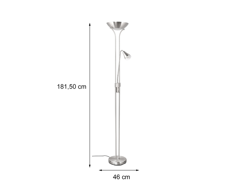 LED Deckenfluter mit Leselampe in Silber matt, Höhe 181,5cm