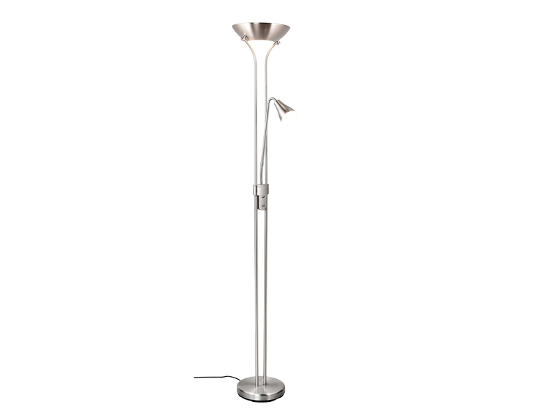 Klassischer LED Deckenfluter mit Leselampe in Silber matt, Höhe 181,5cm