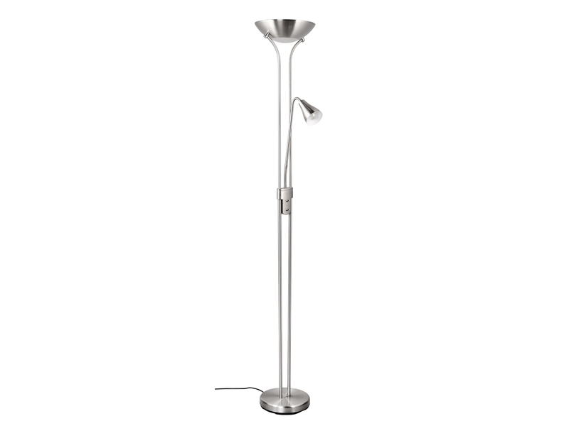 Klassischer LED Deckenfluter mit Leselampe in Silber matt, Höhe 181,5cm