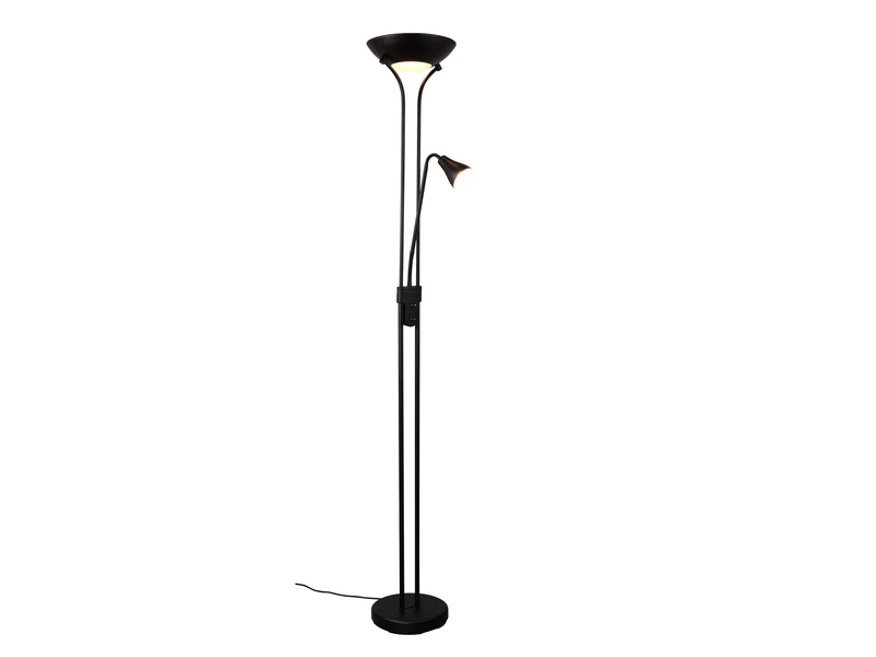 Klassischer LED Deckenfluter mit Leselampe in Schwarz matt, Höhe 181,5cm