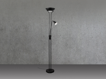 LED Deckenfluter mit Leselampe in Schwarz matt, Höhe 181,5cm