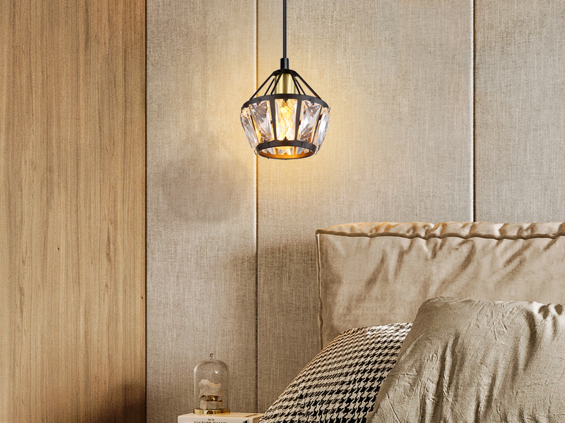 Pendelleuchte LOIS 1-flammig Metall Schwarz Gold mit Glaskristallen, Ø 12,5cm