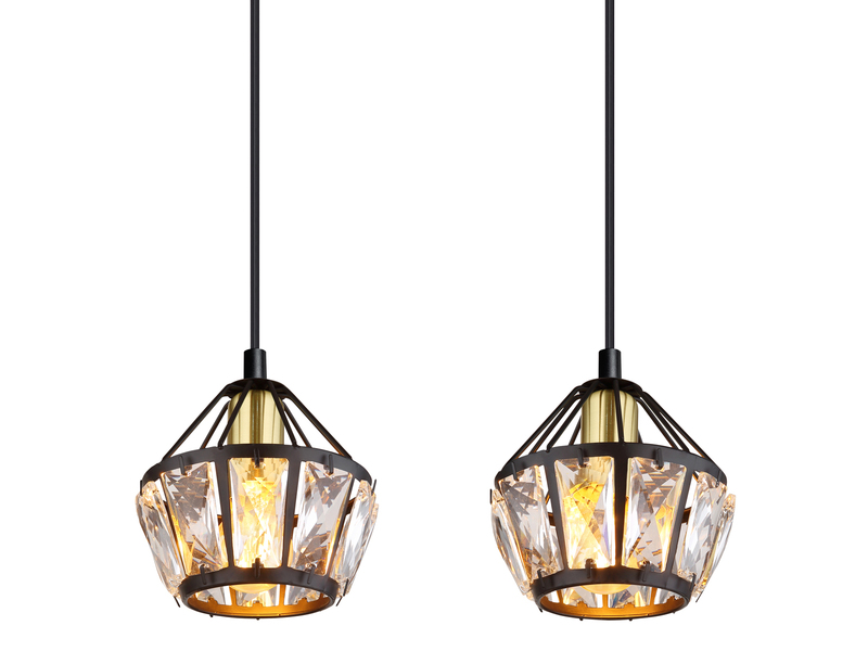 LED Pendelleuchte 4-flammig Metall Schwarz Gold mit Glaskristallen, Breite 73cm