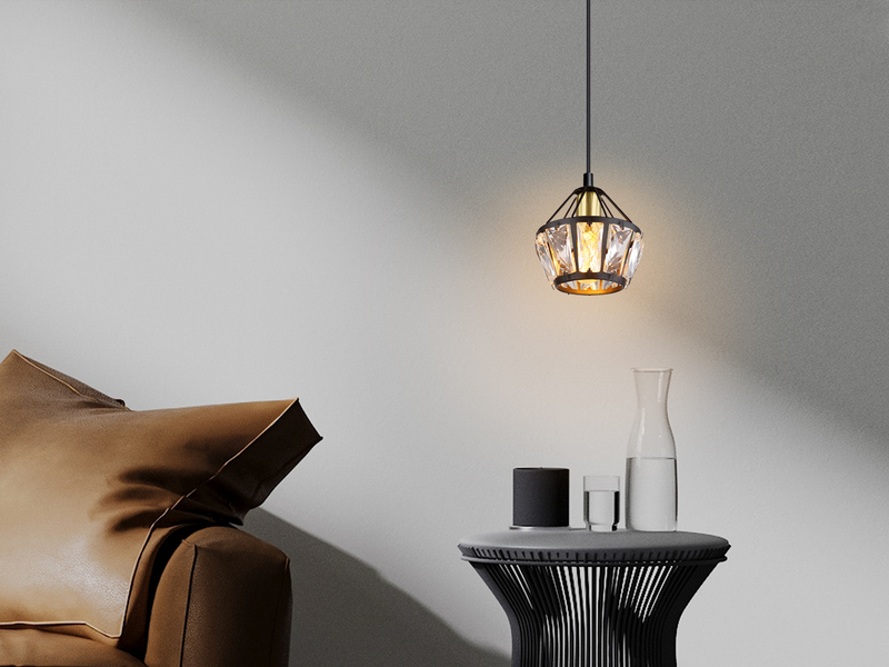 LED Pendelleuchte 1-flammig Metall Schwarz Gold mit Glaskristallen, Ø 12,5cm