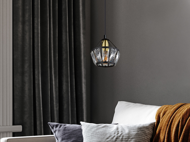 LED Pendelleuchte 1-flammig Metall Schwarz Gold mit Glaskristallen, Ø 12,5cm