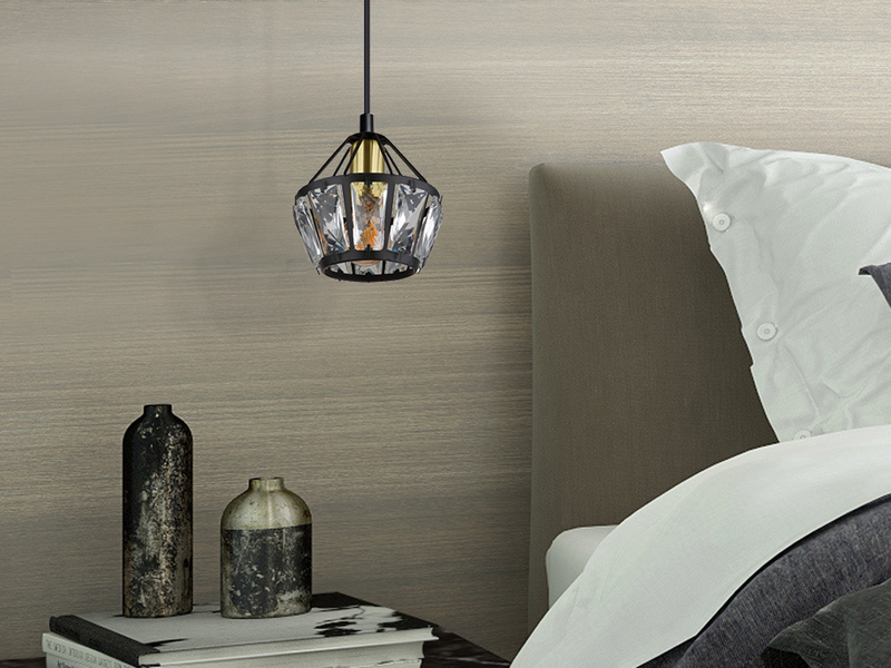 LED Pendelleuchte 1-flammig Metall Schwarz Gold mit Glaskristallen, Ø 12,5cm