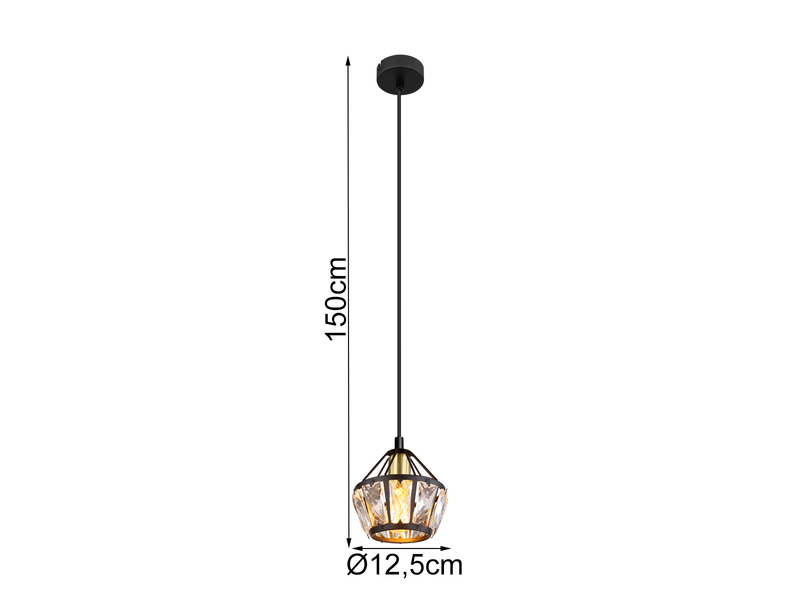 LED Pendelleuchte 1-flammig Metall Schwarz Gold mit Glaskristallen, Ø 12,5cm