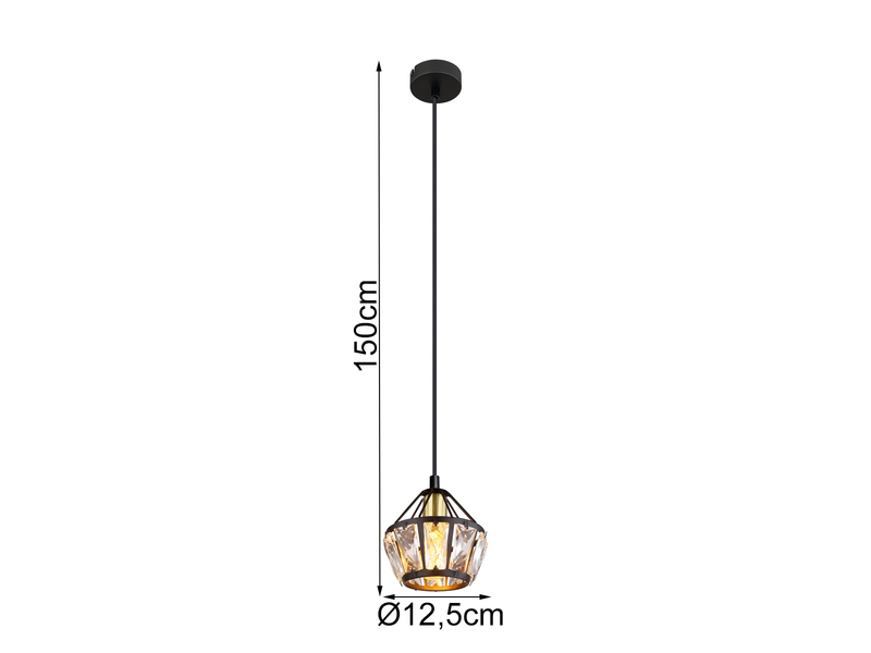 LED Pendelleuchte 1-flammig mit Glaskristallen Metall Schwarz Gold, Ø12,5cm