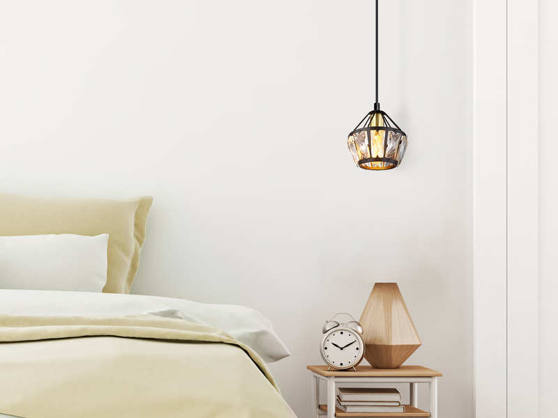 LED Pendelleuchte 1-flammig Metall Schwarz Gold mit Glaskristallen, Ø 12,5cm