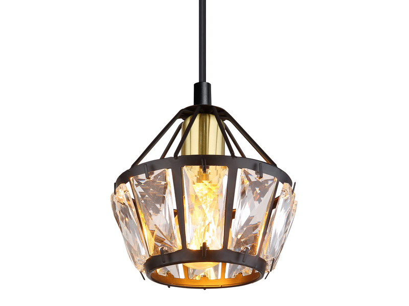 LED Pendelleuchte 1-flammig Metall Schwarz Gold mit Glaskristallen, Ø 12,5cm