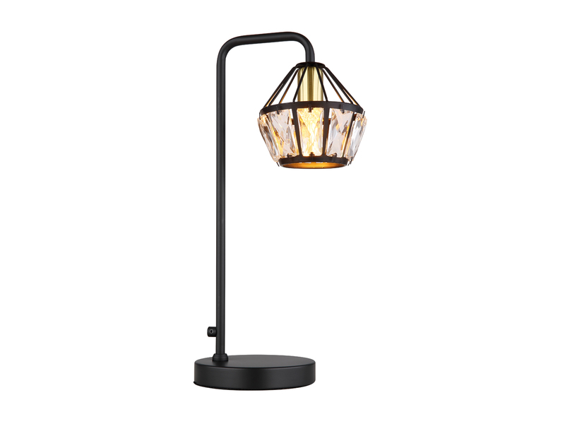 LED Tischleuchte mit Glaskristallen Metall Schwarz Gold, Höhe 43cm