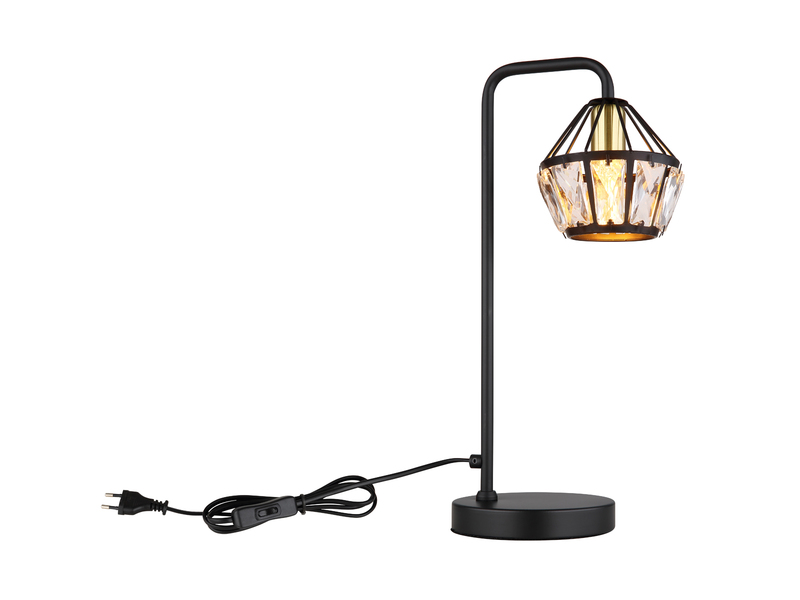 LED Tischleuchte mit Glaskristallen Metall Schwarz Gold, Höhe 43cm