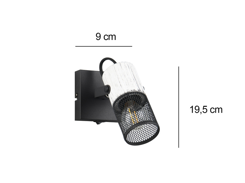 Wandstrahler 1-flammig mit Schalter mit Maßangaben Höhe 19,5 cm und Breite 9 cm