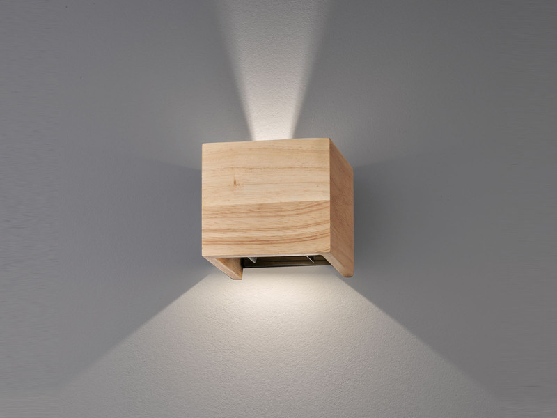 LED Wandleuchte PALOMA Holz Würfel Up and Down, 12cm breit