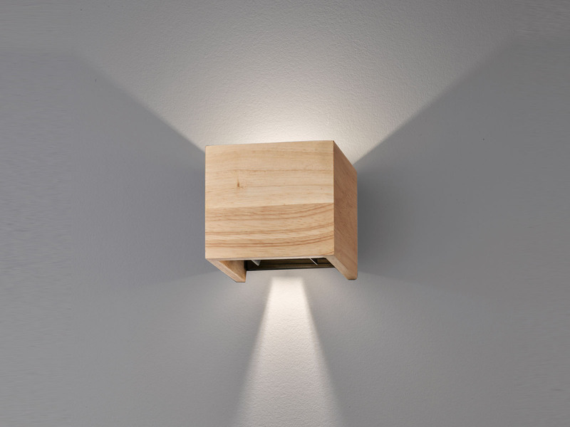 LED Wandleuchte PALOMA Holz Würfel Up and Down, 12cm breit