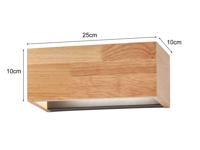 LED Wandleuchte PALOMA Holz rechteckig Up and Down, 25cm breit