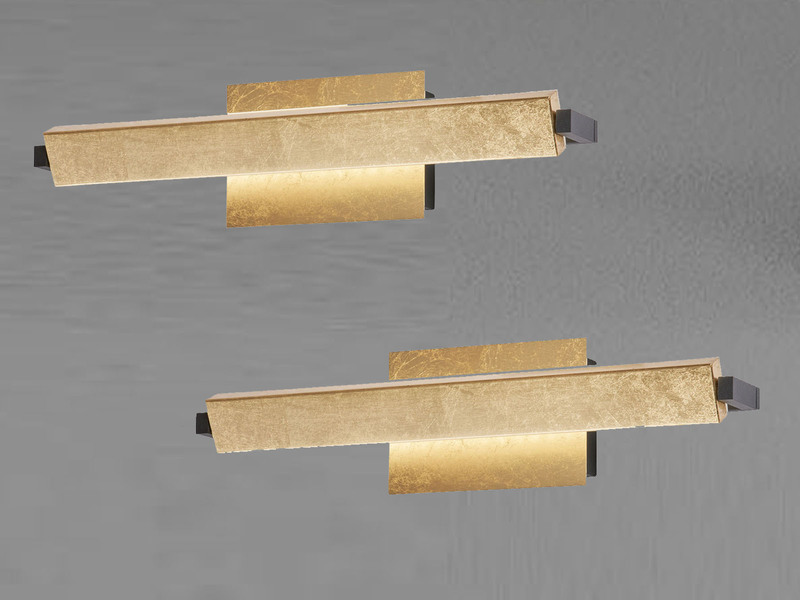 2er SET LED Wandlampen Blattgoldfarben schwenkbar & dimmbar, Breite 40cm