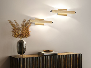 2er SET LED Wandlampen schwenkbar & dimmbar, Blattgoldfarben / Schwarz 40cm lang