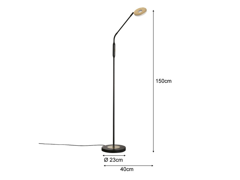 LED Stehleuchte Leseleuchte DENT Schwarz / Gold mit Dimmer - Höhe 150cm