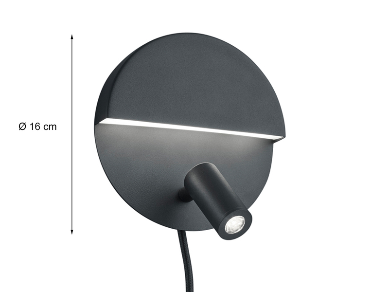 2er SET LED Leselampen Schwarz mit Schalter & Stecker, Ø 16cm