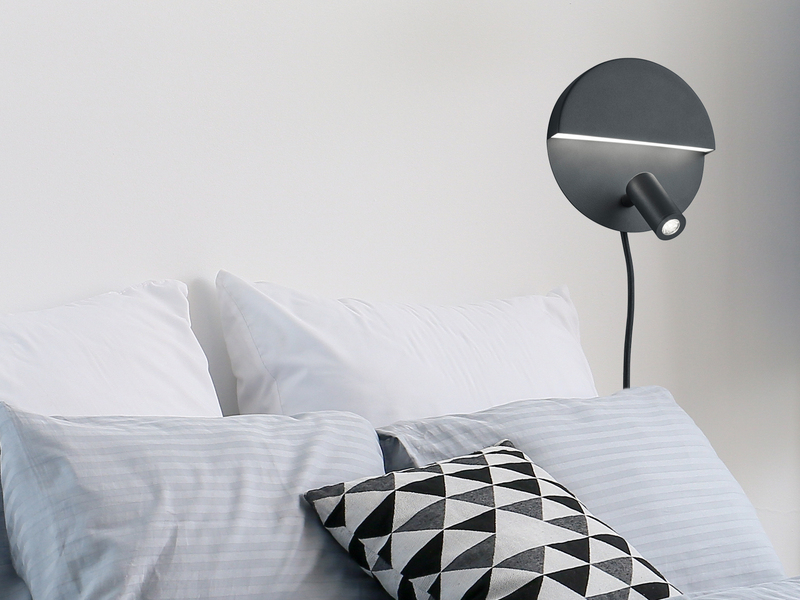 2er SET LED Leselampen Schwarz mit Schalter & Stecker, Ø 16cm