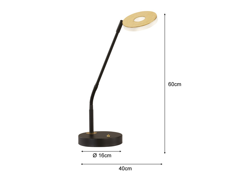 LED Schreibtischleuchte DENT Schwarz /Gold mit Dimmer - 60cm groß