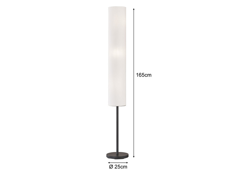 Stehleuchte RAMAS Leuchtenfuß Schwarz & Leinenschirm Weiß, Höhe 165cm