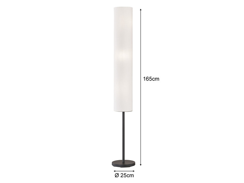 Stehlampe mit LED dimmbar - Leuchtenfuß Schwarz & Leinenschirm Weiß - Höhe 165cm