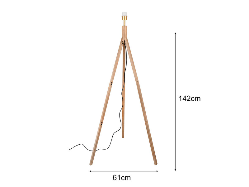 Dreibein Holz Stehlampenfuß Gestell TAL ohne Schirm, Höhe 142cm