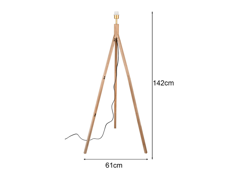 Dreibein Holz Stehlampenfuß Gestell TAL ohne Schirm, Höhe 142cm