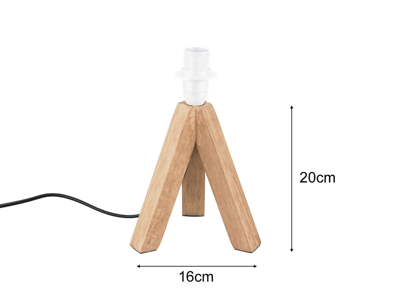 Dreibein Holz Tischlampenfuß Gestell TAL ohne Schirm, 20cm klein