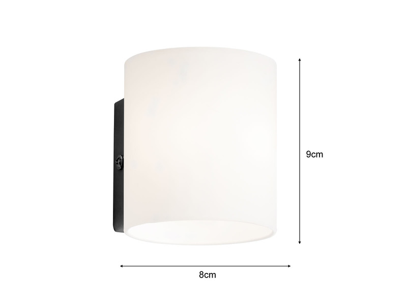 2er SET kleine LED Wandlampen mit Schalter, Opalglas Weiß / Schwarz, Höhe 9cm