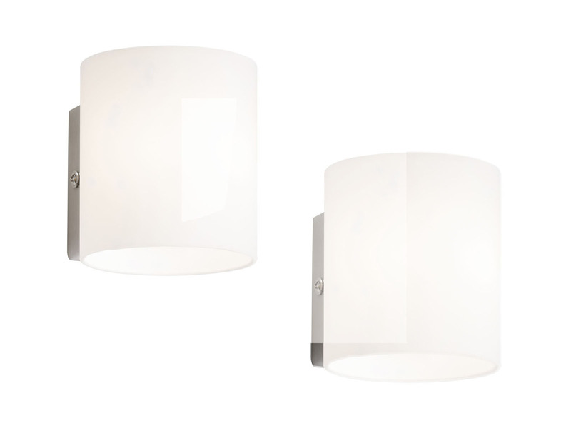 2er SET kleine LED Wandlampen mit Schalter, Opalglas Weiß / Silber, Höhe 9cm