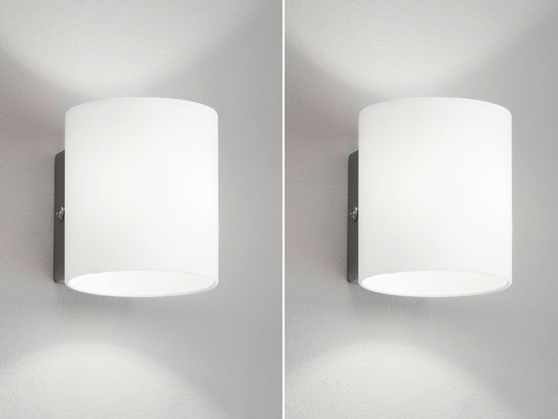 2er SET kleine LED Wandlampen mit Schalter, Opalglas Weiß / Silber, Höhe 9cm