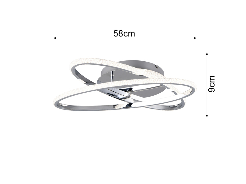 LED Deckenleuchte LANE dimmbar, Kristall Ringe oval schwenkbar, Chrom, 58cm