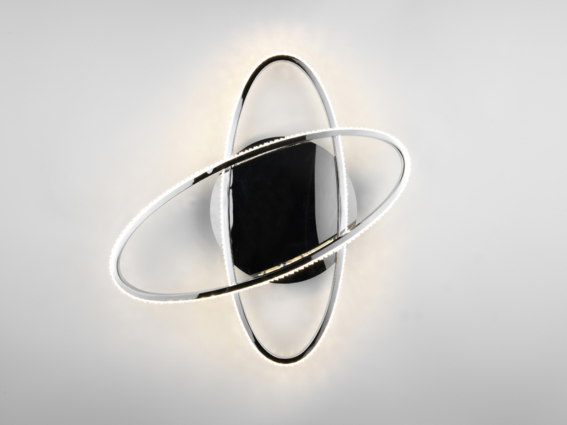 LED Deckenleuchte LANE dimmbar, Kristall Ringe oval schwenkbar, Chrom, 58cm