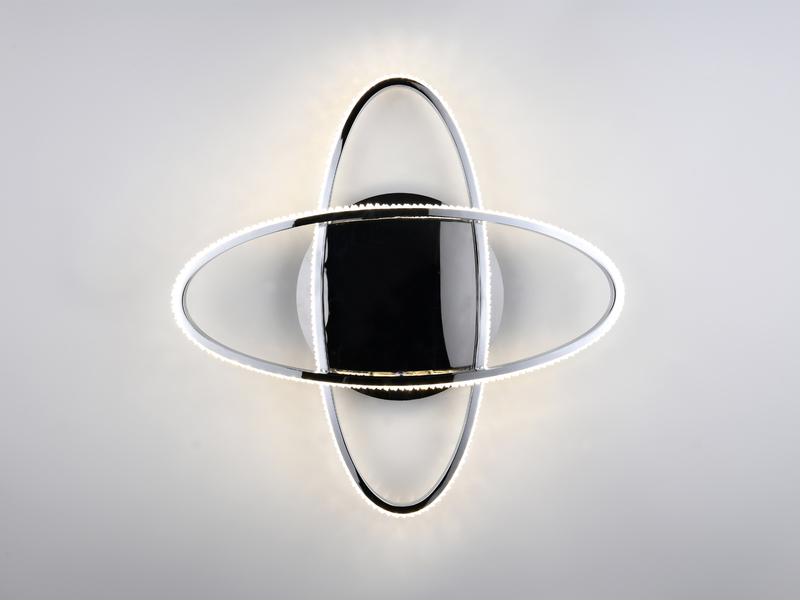 LED Deckenleuchte LANE dimmbar, Kristall Ringe oval schwenkbar, Chrom, 58cm