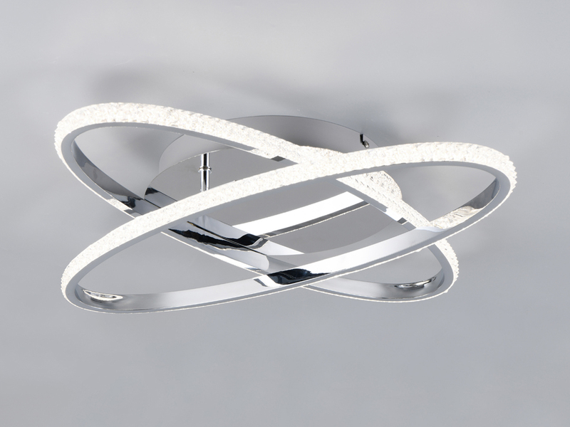 LED Deckenleuchte LANE dimmbar, Kristall Ringe oval schwenkbar Chrom, Ø 58cm