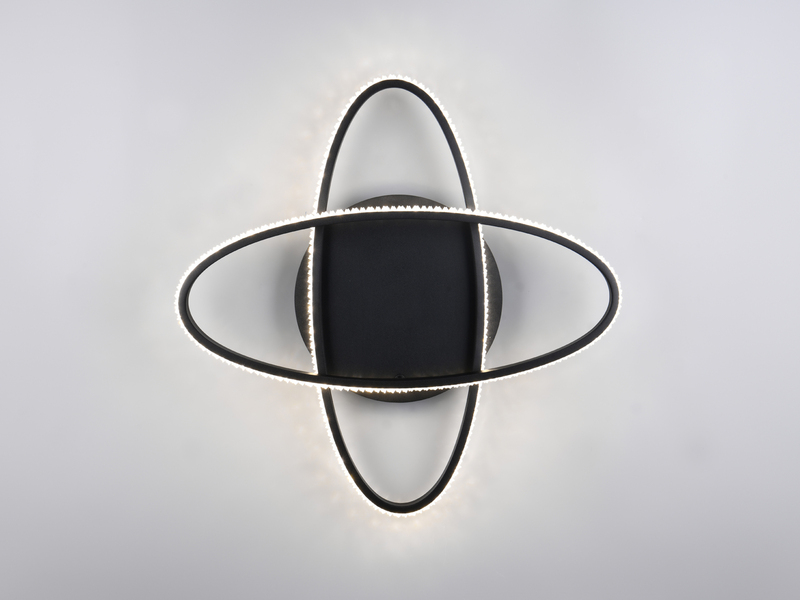 LED Deckenleuchte LANE dimmbar, Kristall Ringe oval schwenkbar, Schwarz, 58cm