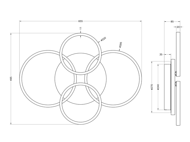 LED Deckenleuchte CIRES dimmbar, Kristall Ringe schwenkbar, Chrom, 65cm