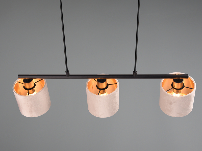 LED Pendelleuchte 3-flammig Samt Lampenschirme Beige Gold, Breite 66cm