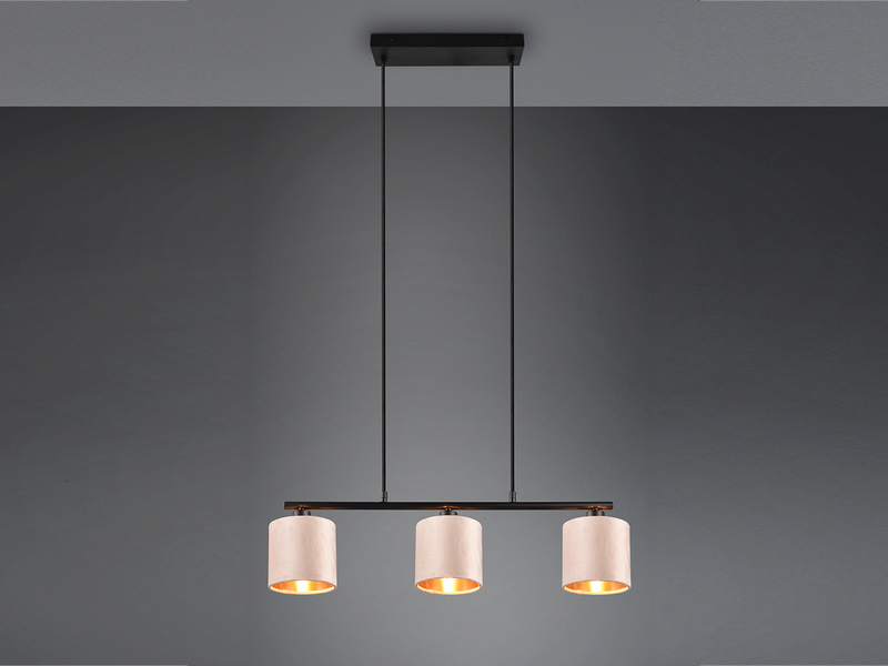 LED Pendelleuchte 3-flammig Samt Lampenschirme Beige Gold, Breite 66cm