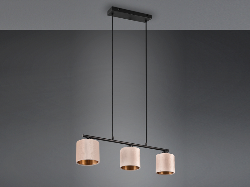 LED Pendelleuchte 3-flammig Samt Lampenschirme Beige Gold, Breite 66cm