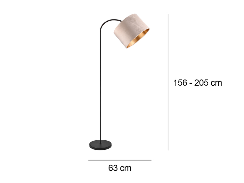 LED Bogenleuchte mit Samt Lampenschirm Beige Gold, Höhe 156cm